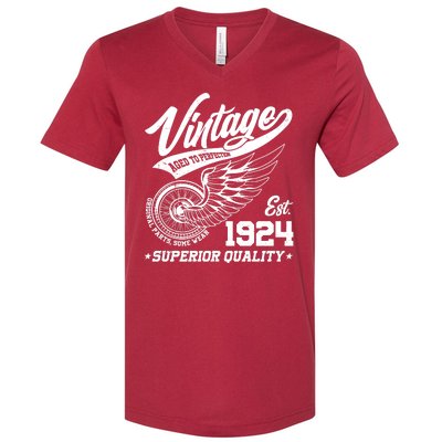 Winged Wheel Vintage 1924 Aged To Perfection Superior Quality 100th Birthday V-Neck T-Shirt