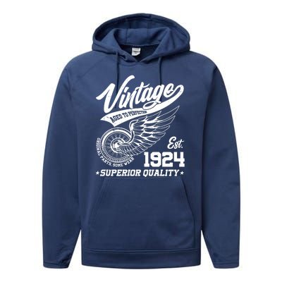 Winged Wheel Vintage 1924 Aged To Perfection Superior Quality 100th Birthday Performance Fleece Hoodie