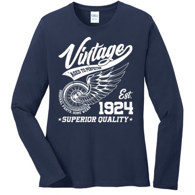 Winged Wheel Vintage 1924 Aged To Perfection Superior Quality 100th Birthday Ladies Long Sleeve Shirt