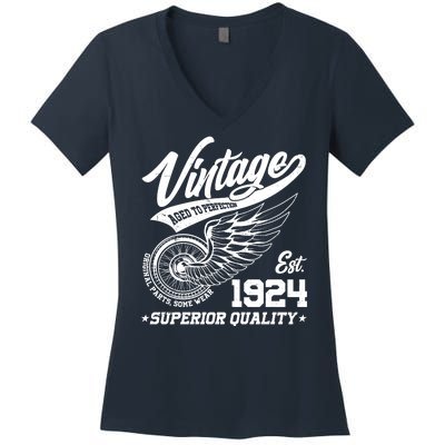 Winged Wheel Vintage 1924 Aged To Perfection Superior Quality 100th Birthday Women's V-Neck T-Shirt