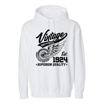 Winged Wheel Vintage 1924 Aged To Perfection Superior Quality 100th Birthday Garment-Dyed Fleece Hoodie