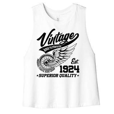 Winged Wheel Vintage 1924 Aged To Perfection Superior Quality 100th Birthday Women's Racerback Cropped Tank