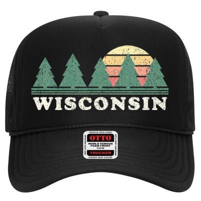 Wisconsin Wi Vintage Retro 70s Design High Crown Mesh Back Trucker Hat