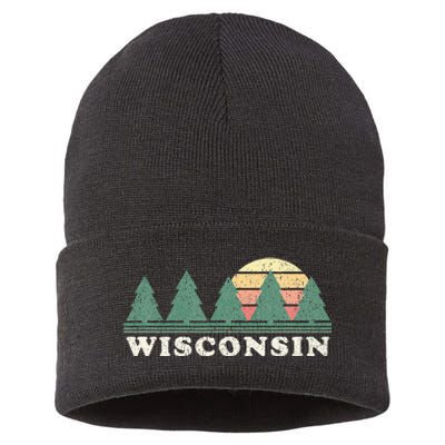 Wisconsin Wi Vintage Retro 70s Design Sustainable Knit Beanie