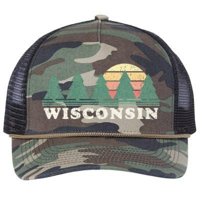 Wisconsin Wi Vintage Retro 70s Design Retro Rope Trucker Hat Cap