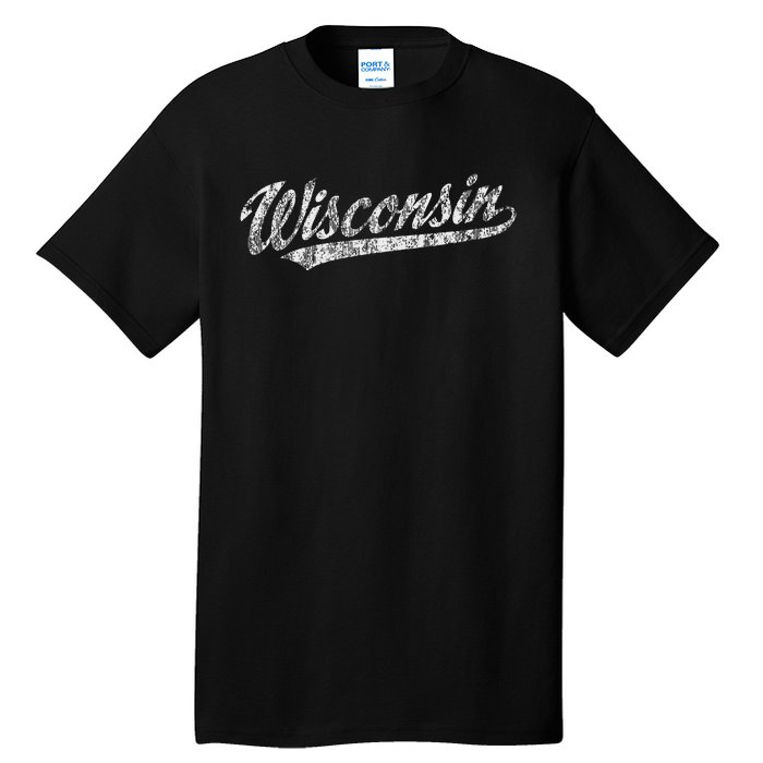 Wisconsin Wi Vintage Sports Script Retro Tall T-Shirt