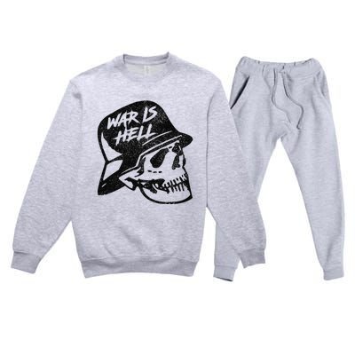 WWI WWII Veteran Military Skull - War Is Hell Premium Crewneck Sweatsuit Set