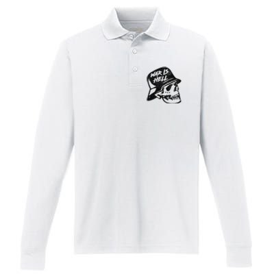 WWI WWII Veteran Military Skull - War Is Hell Performance Long Sleeve Polo