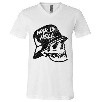 WWI WWII Veteran Military Skull - War Is Hell V-Neck T-Shirt