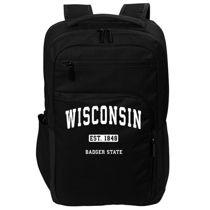 Wisconsin Wi Vintage Sports Design Retro Varsity Impact Tech Backpack