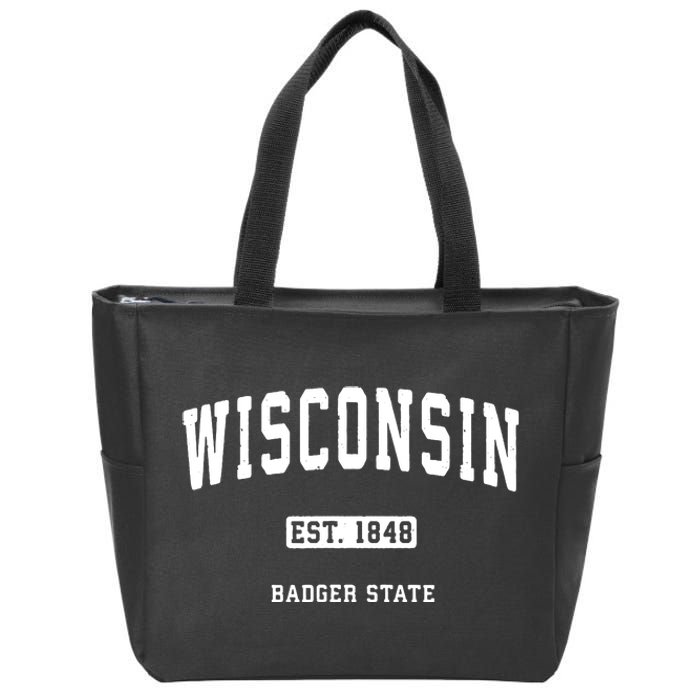 Wisconsin Wi Vintage Sports Design Retro Varsity Zip Tote Bag