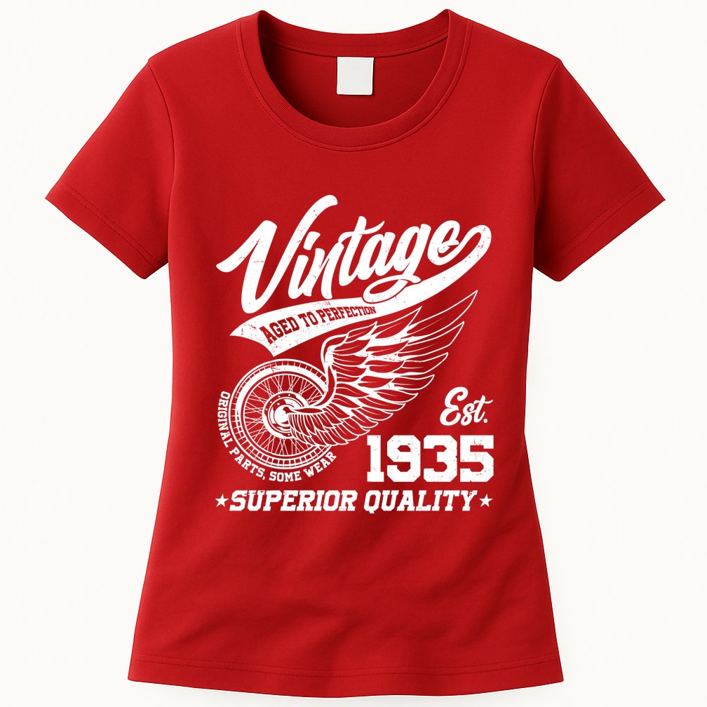 Winged Wheel Vintage 1935 Aged To Perfection Superior Quality 90th Birthday Womens T-Shirt