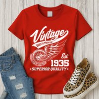 Winged Wheel Vintage 1935 Aged To Perfection Superior Quality 90th Birthday Womens T-Shirt