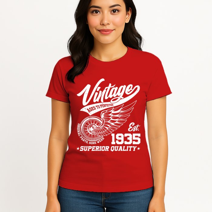 Winged Wheel Vintage 1935 Aged To Perfection Superior Quality 90th Birthday Womens T-Shirt