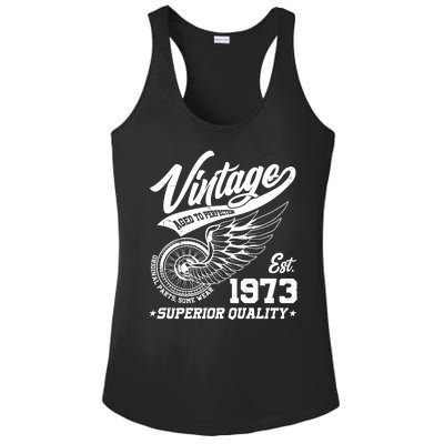 Winged Wheel Vintage 1973 Aged To Perfection Superior Quality 50th Birthday Ladies PosiCharge Competitor Racerback Tank