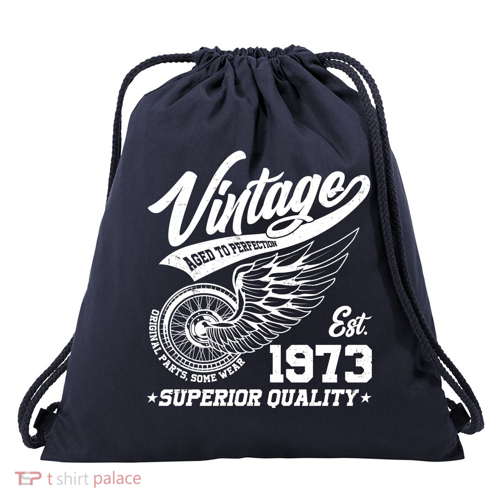 Winged Wheel Vintage 1973 Aged To Perfection Superior Quality 50th Birthday Drawstring Bag