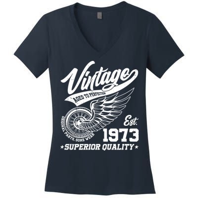 Winged Wheel Vintage 1973 Aged To Perfection Superior Quality 50th Birthday Women's V-Neck T-Shirt