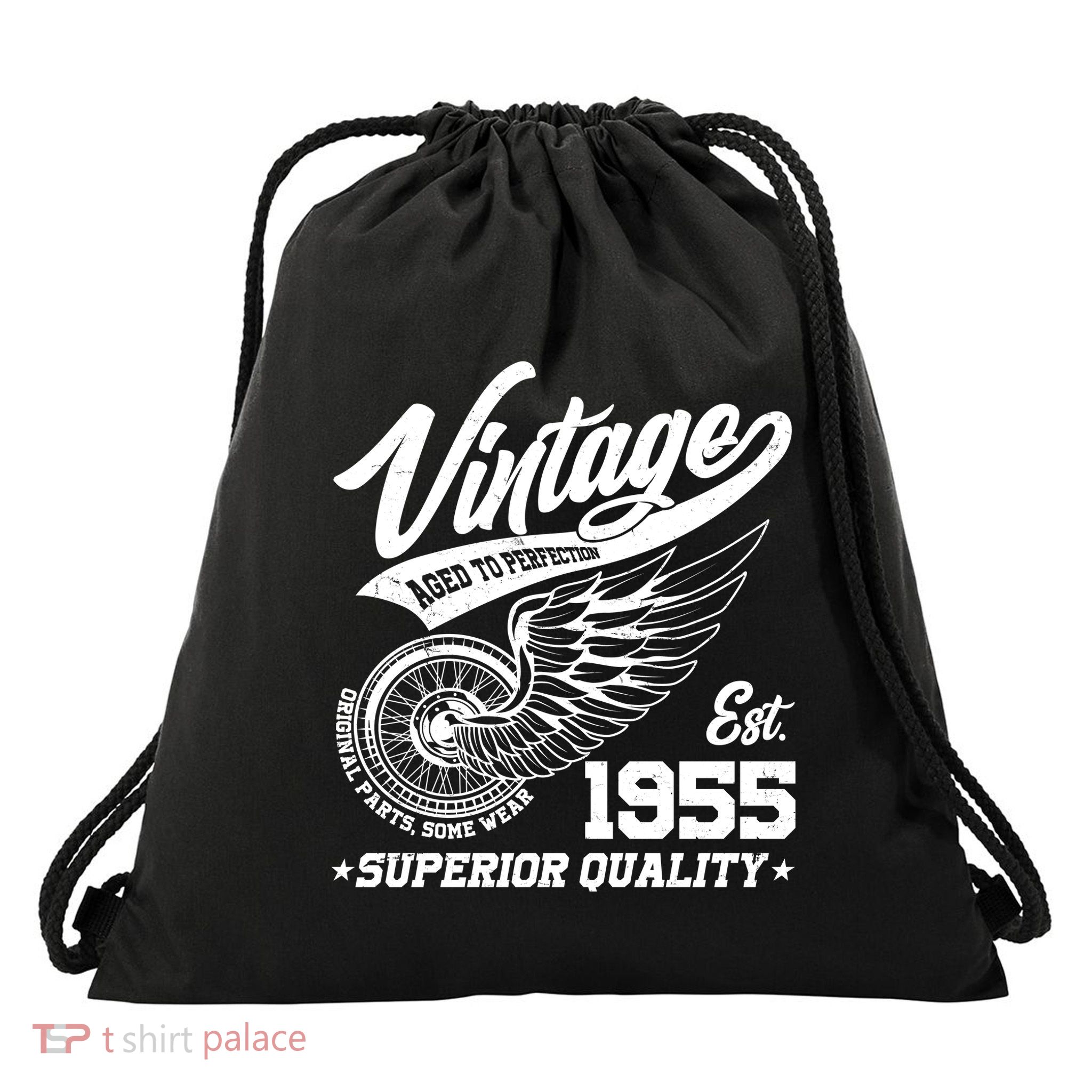 Winged Wheel Vintage 1955 Aged To Perfection Superior Quality 70th Birthday Drawstring Bag