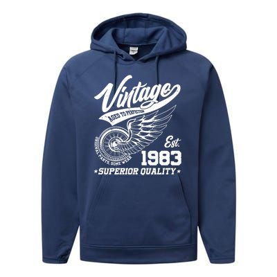 Winged Wheel Vintage 1983 Aged To Perfection Superior Quality 40th Birthday Performance Fleece Hoodie