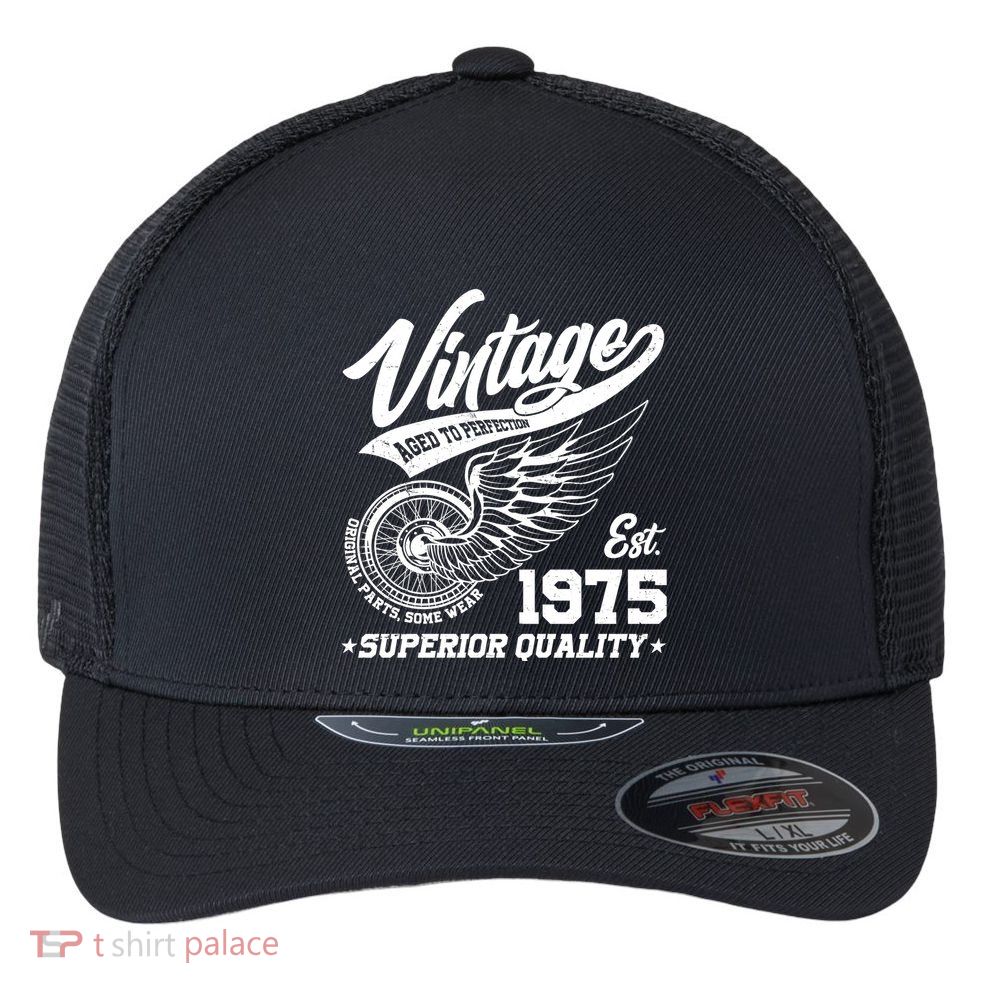 Winged Wheel Vintage 1975 Aged To Perfection Superior Quality 50th Birthday Flexfit Unipanel Trucker Cap