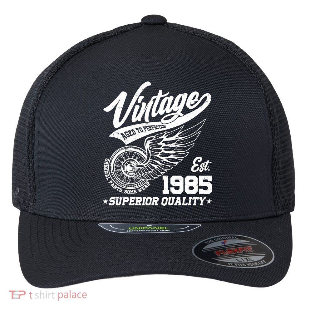 Winged Wheel Vintage 1985 Aged To Perfection Superior Quality 40th Birthday Flexfit Unipanel Trucker Cap