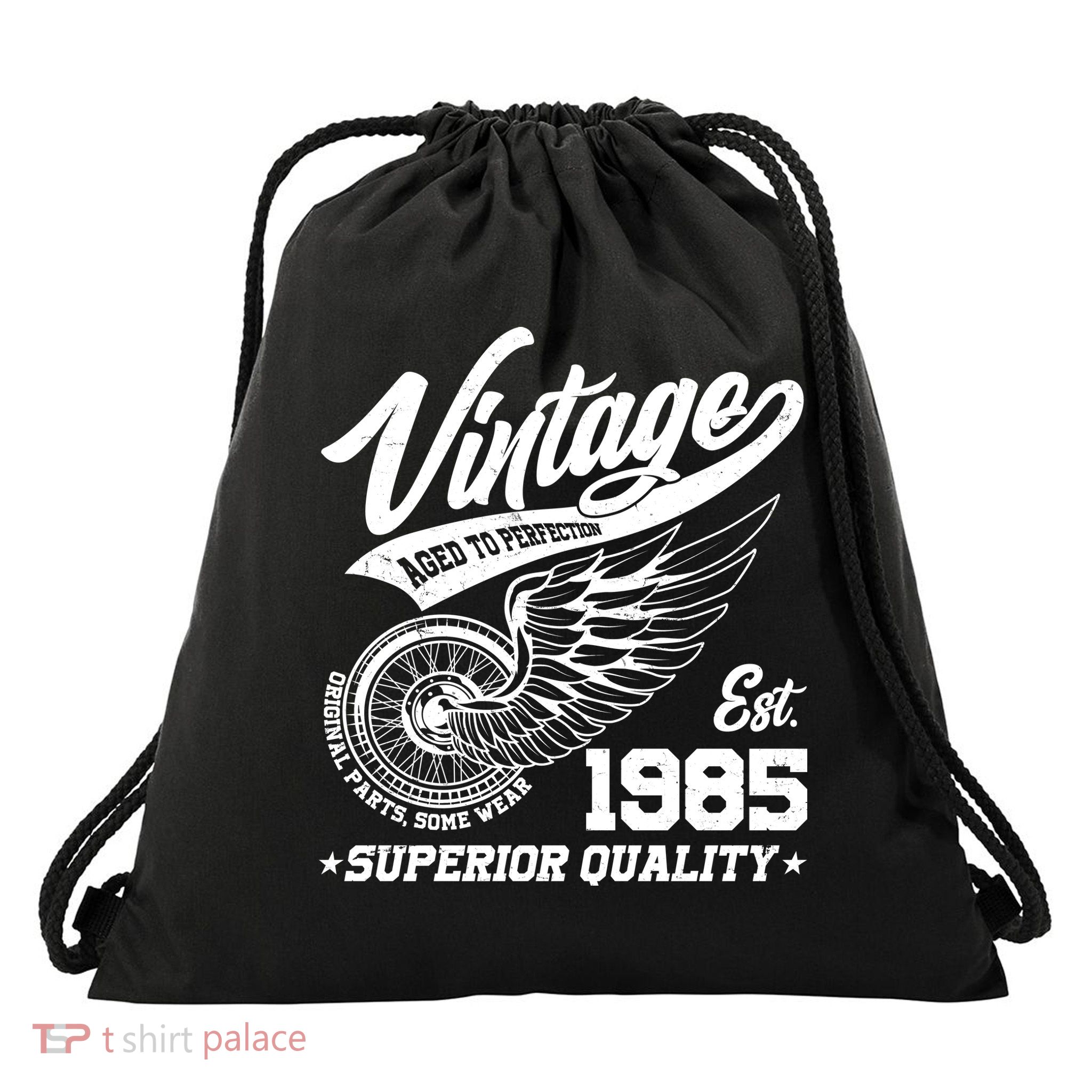 Winged Wheel Vintage 1985 Aged To Perfection Superior Quality 40th Birthday Drawstring Bag
