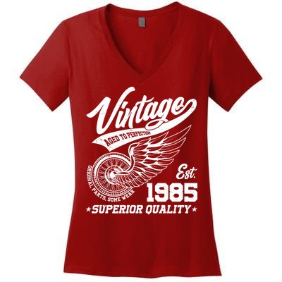 Winged Wheel Vintage 1985 Aged To Perfection Superior Quality 40th Birthday Women's V-Neck T-Shirt