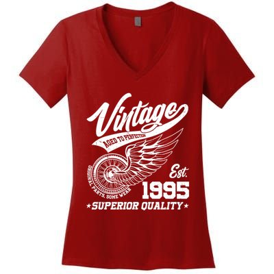 Winged Wheel Vintage 1995 Aged To Perfection Superior Quality 30th Birthday Women's V-Neck T-Shirt