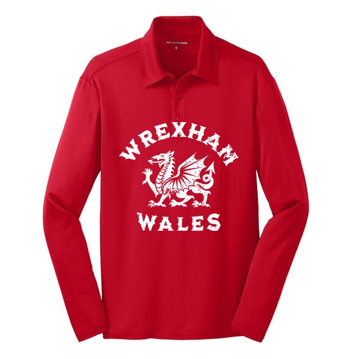 Wrexham Wales Welsh Dragon Flag Vintage Silk Touch Performance Long Sleeve Polo