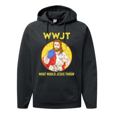 WWJT What would Jesus throw Frisbee disc golf sport Performance Fleece Hoodie