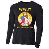 WWJT What would Jesus throw Frisbee disc golf sport Cooling Performance Long Sleeve Crew