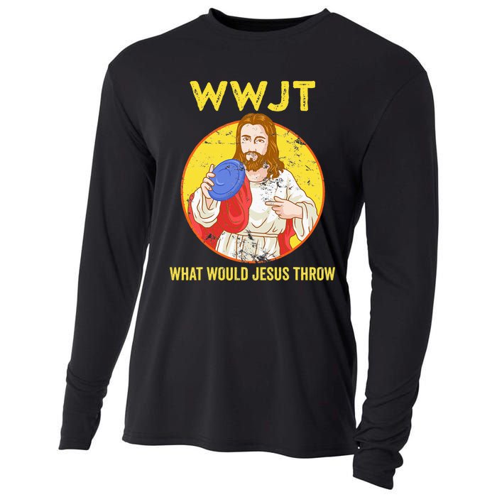 WWJT What would Jesus throw Frisbee disc golf sport Cooling Performance Long Sleeve Crew