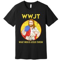 WWJT What would Jesus throw Frisbee disc golf sport Premium T-Shirt