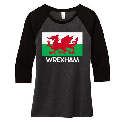 W.R.E.X.H.A.M Wales Welsh Flag Baner Y Ddraig Goch Women's Tri-Blend 3/4-Sleeve Raglan Shirt