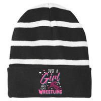 Wrestling Woman Wrestler Mother Battle Women Striped Beanie with Solid Band