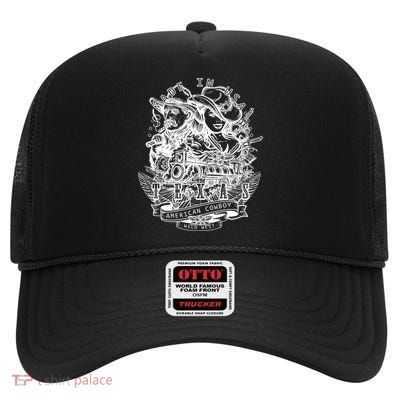 Wild Wild West Texas American Cowboy High Crown Mesh Back Trucker Hat
