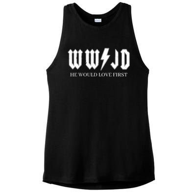 Wwjd What Would Jesus Do He Would Love First Ladies PosiCharge Tri-Blend Wicking Tank