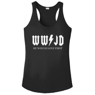 Wwjd What Would Jesus Do He Would Love First Ladies PosiCharge Competitor Racerback Tank