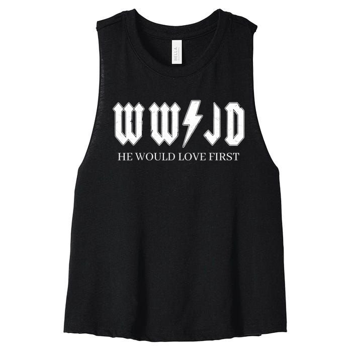 Wwjd What Would Jesus Do He Would Love First Women's Racerback Cropped Tank