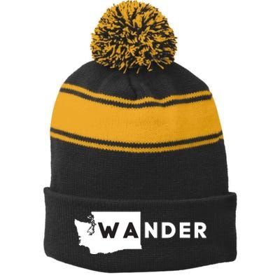 Wa Wander Washington Silhouette Stripe Pom Pom Beanie