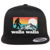Walla Walla Washington Bigfoot Mountains Retro Distressed Flat Bill Trucker Hat