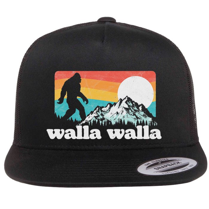 Walla Walla Washington Bigfoot Mountains Retro Distressed Flat Bill Trucker Hat