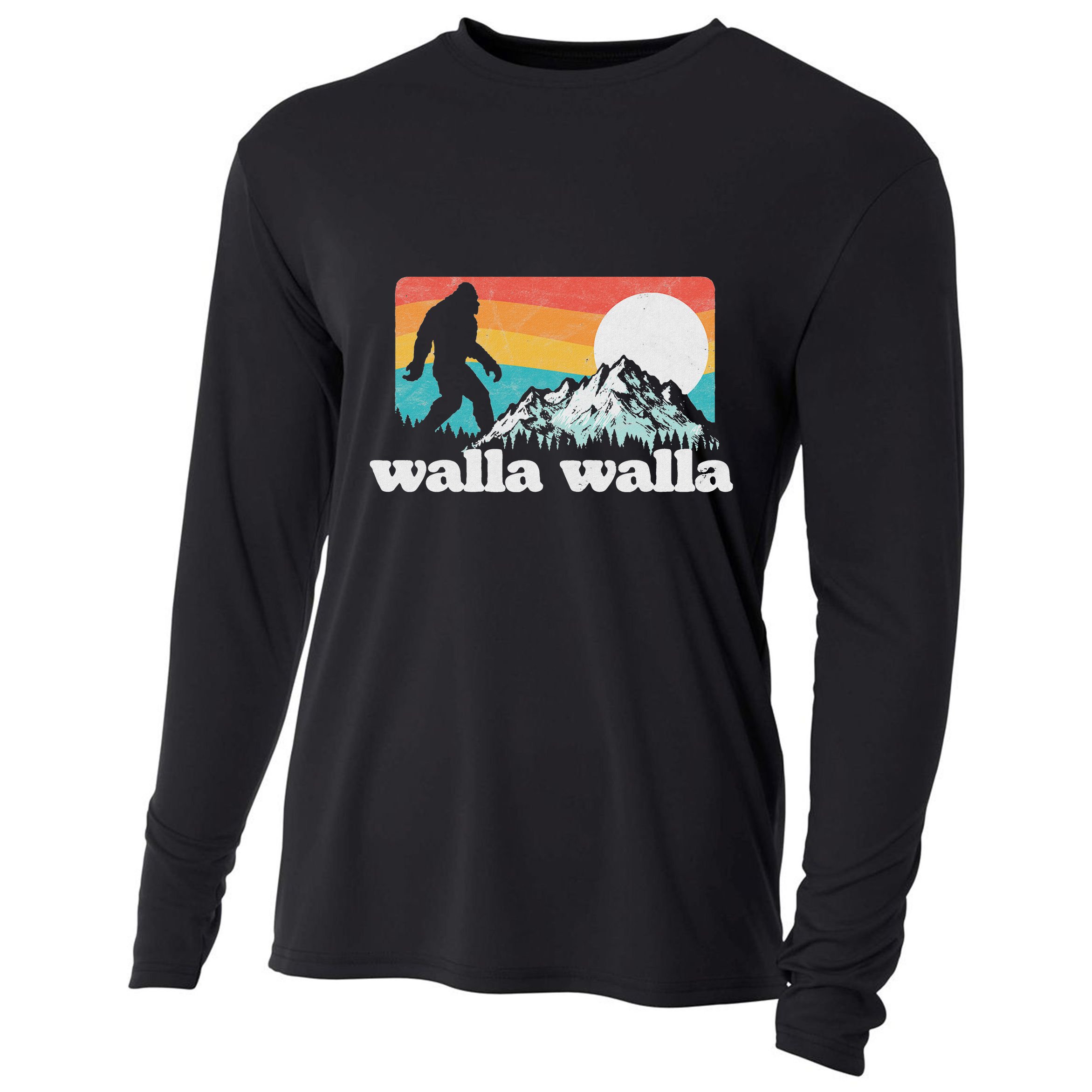 Walla Walla Washington Bigfoot Mountains Retro Distressed Cooling Performance Long Sleeve Crew