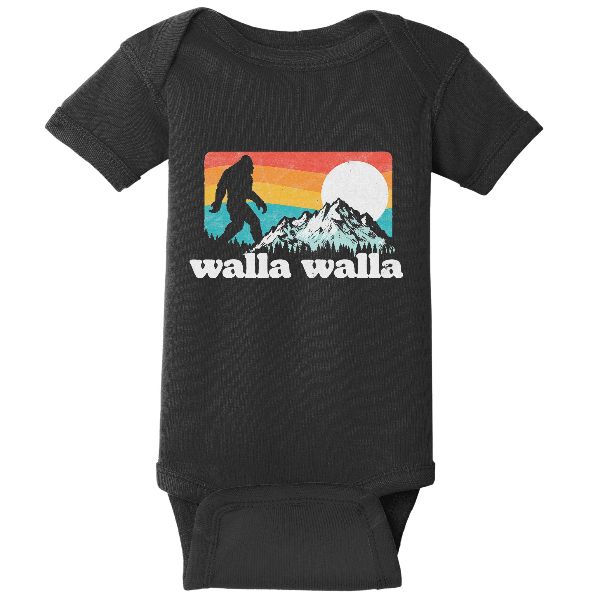Walla Walla Washington Bigfoot Mountains Retro Distressed Baby Bodysuit