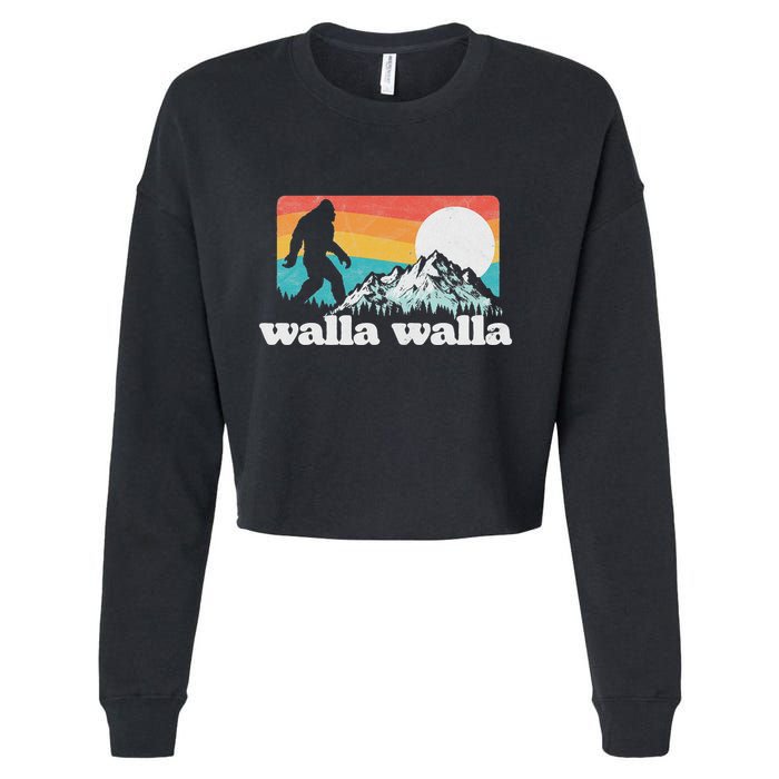 Walla Walla Washington Bigfoot Mountains Retro Distressed Cropped Pullover Crew