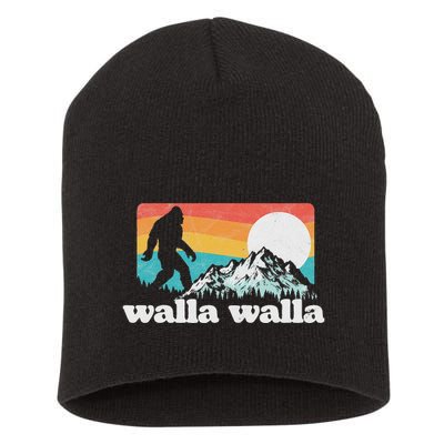 Walla Walla Washington Bigfoot Mountains Retro Distressed Short Acrylic Beanie