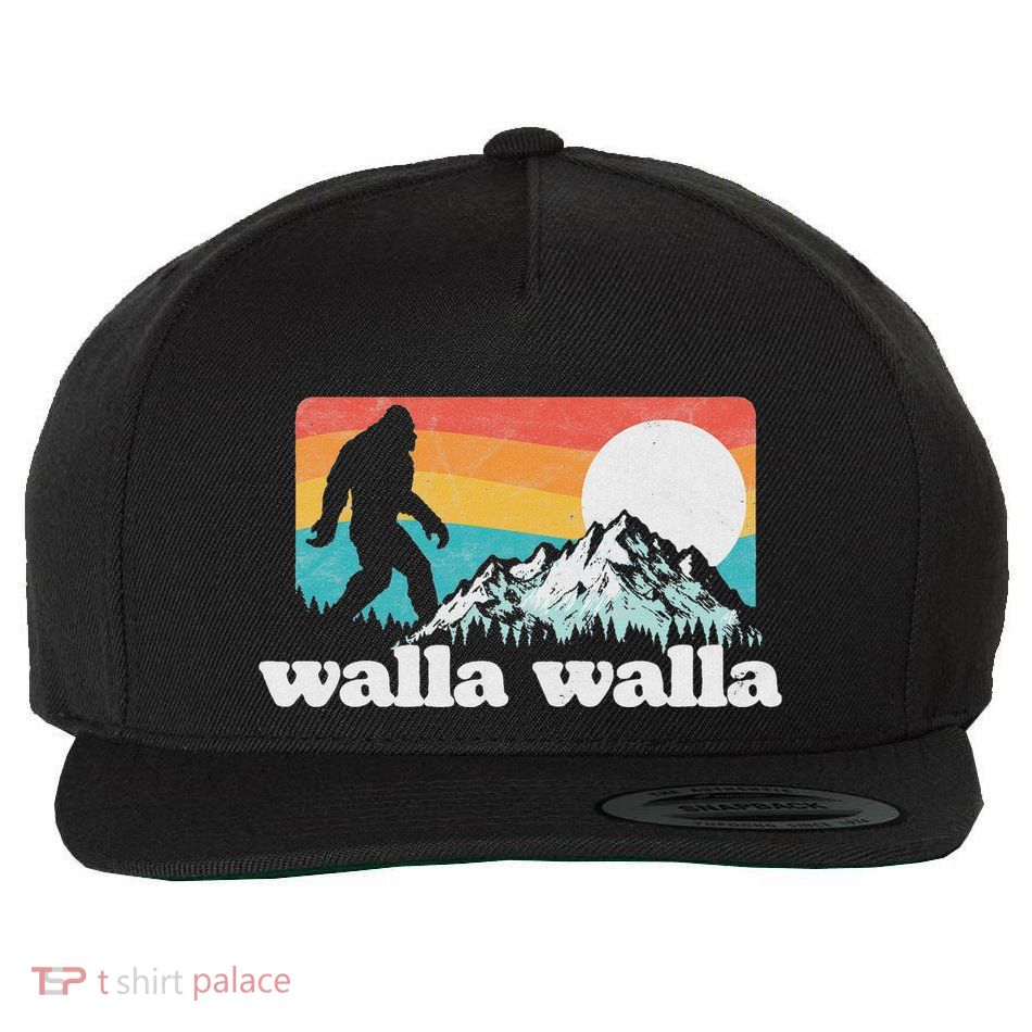 Walla Walla Washington Bigfoot Mountains Retro Distressed Wool Snapback Cap