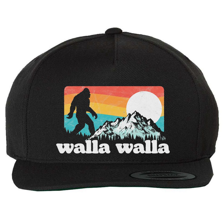 Walla Walla Washington Bigfoot Mountains Retro Distressed Wool Snapback Cap