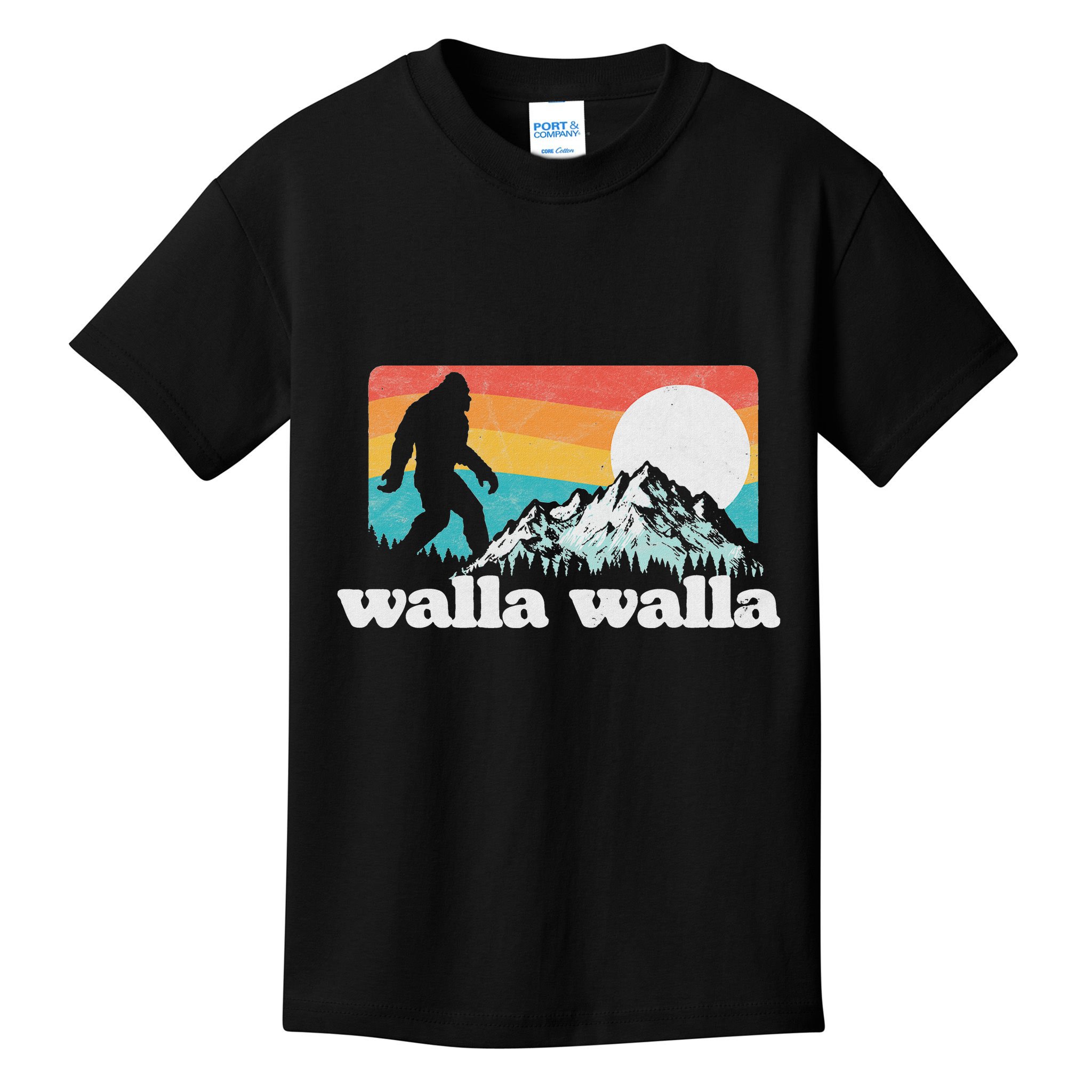 Walla Walla Washington Bigfoot Mountains Retro Distressed Kids T-Shirt