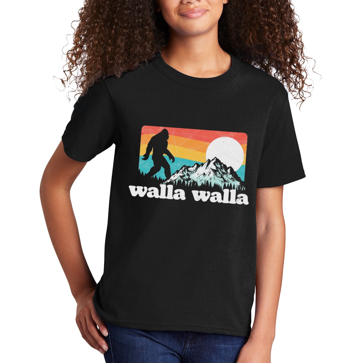 Walla Walla Washington Bigfoot Mountains Retro Distressed Kids T-Shirt